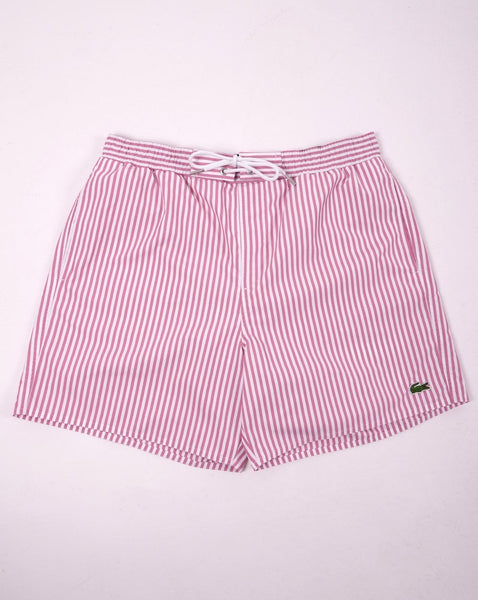 Lacoste Stripe Swim Shorts Pink/White