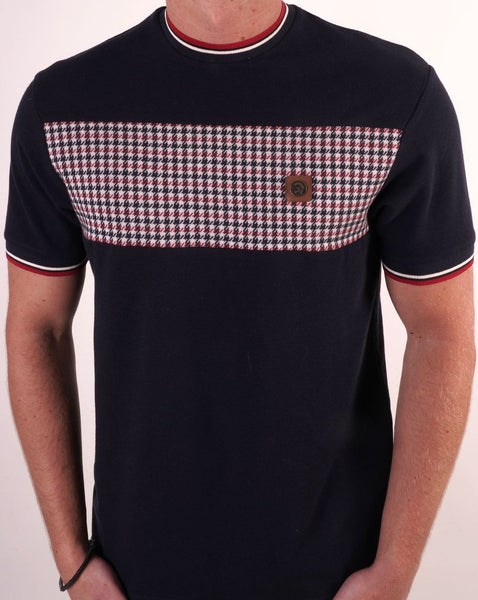 Trojan Houndstooth Panel T Shirt Navy