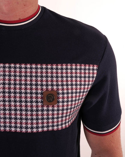 Trojan Houndstooth Panel T Shirt Navy