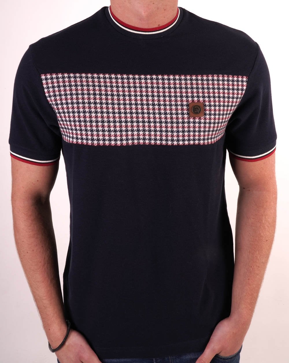 Trojan Houndstooth Panel T Shirt Navy