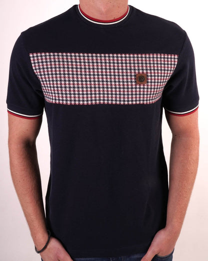 Trojan Houndstooth Panel T Shirt Navy