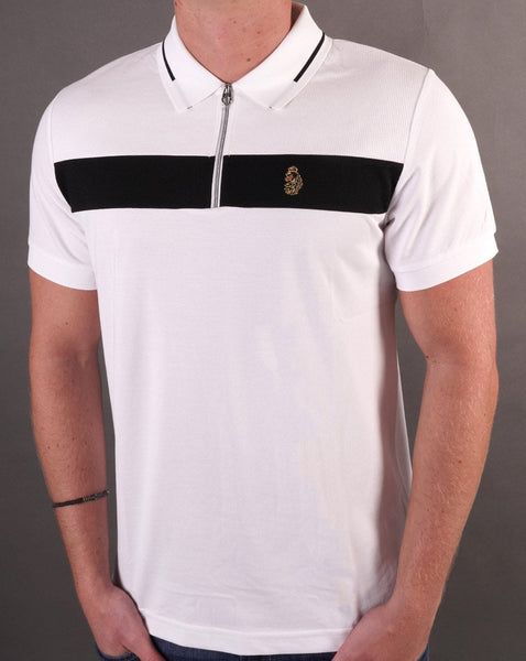 Luke Sport 1/4 Zip Lock Polo Shirt White/Black