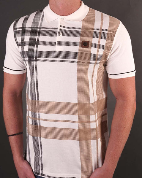 Trojan Oversize Check Panel Polo Ecru
