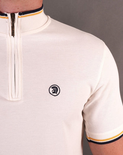 Trojan Tipped Funnel Zip Neck Ecru