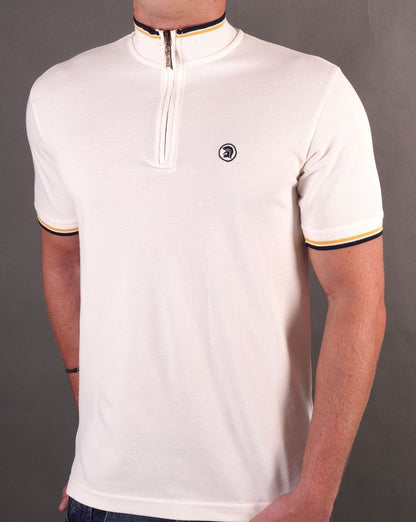 Trojan Tipped Funnel Zip Neck Ecru