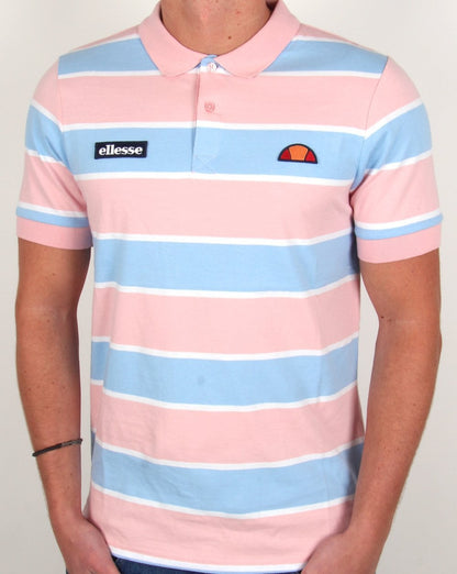Ellesse Dyer Striped Polo Shirt Pink/Sky