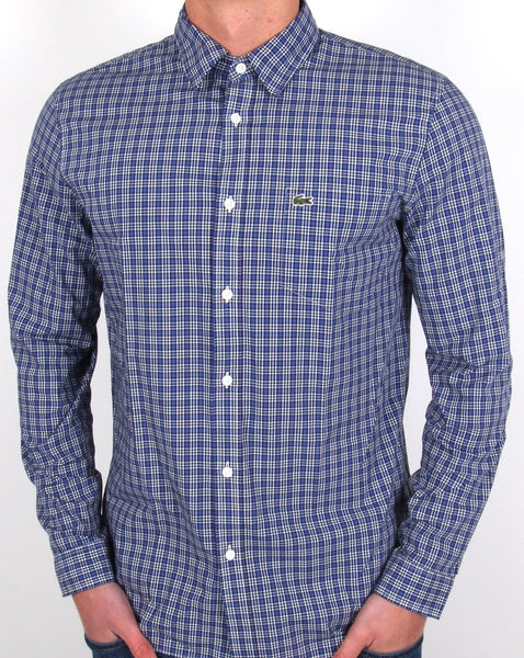 Lacoste Long Sleeve Check Shirt Navy / White