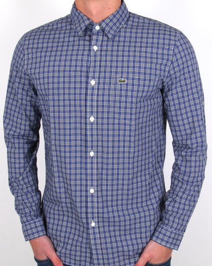 Lacoste Long Sleeve Check Shirt Navy / White