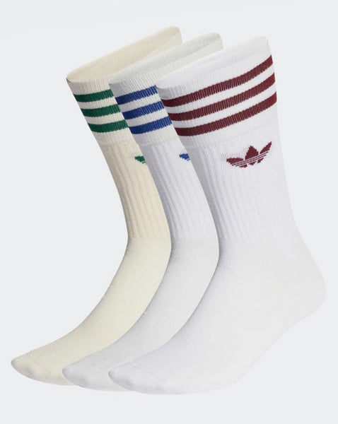 Adidas Originals Solid Crew Socks 3 Pack White/Blue/Burgundy
