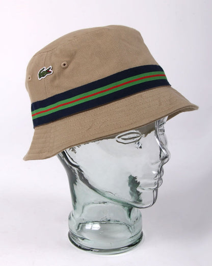 Lacoste Striped Bucket Hat Dark Sand