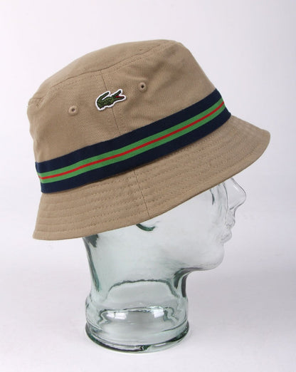 Lacoste Striped Bucket Hat Dark Sand