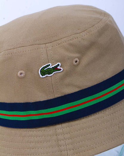 Lacoste Striped Bucket Hat Dark Sand