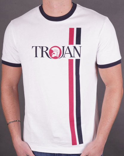 Trojan Twin Stripe Logo T Shirt White
