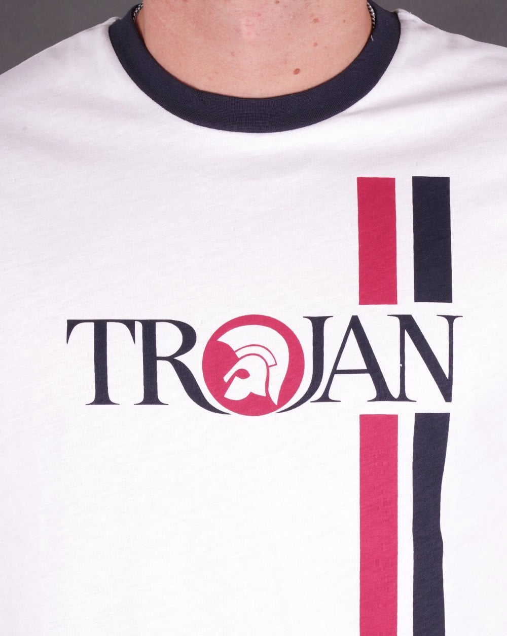 Trojan Twin Stripe Logo T Shirt White
