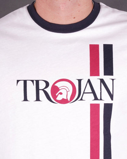 Trojan Twin Stripe Logo T Shirt White