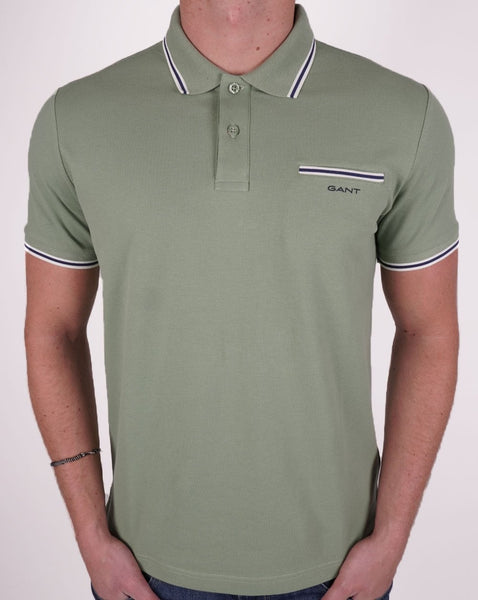 Gant Tipped Pique Polo Kalamata Green