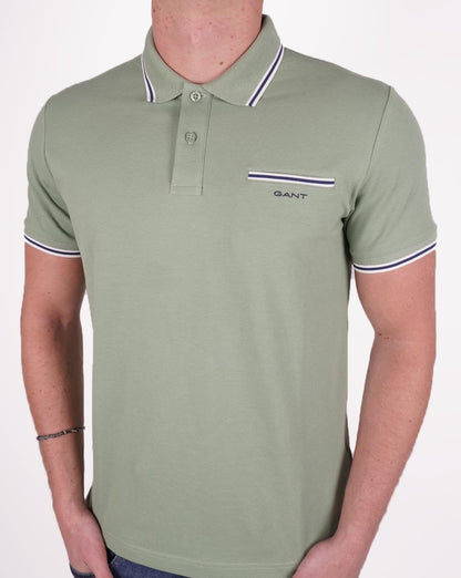 Gant Tipped Pique Polo Kalamata Green