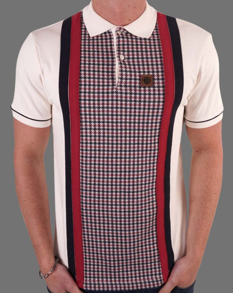 Trojan Houndstooth Panel Polo Ecru