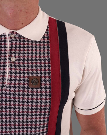 Trojan Houndstooth Panel Polo Ecru