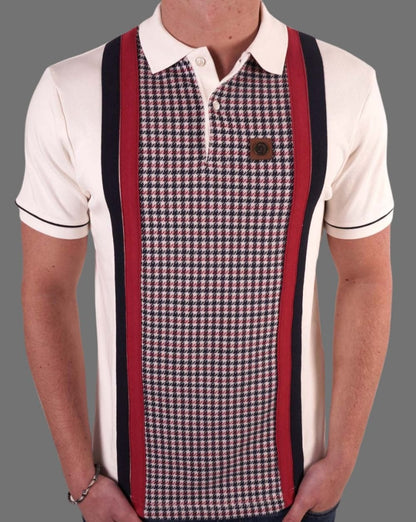 Trojan Houndstooth Panel Polo Ecru