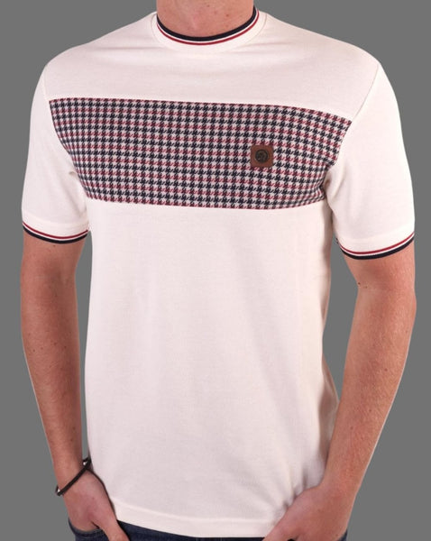 Trojan Houndstooth Panel T Shirt Ecru