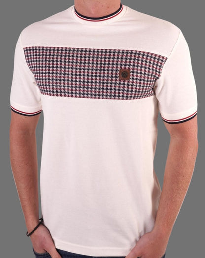Trojan Houndstooth Panel T Shirt Ecru