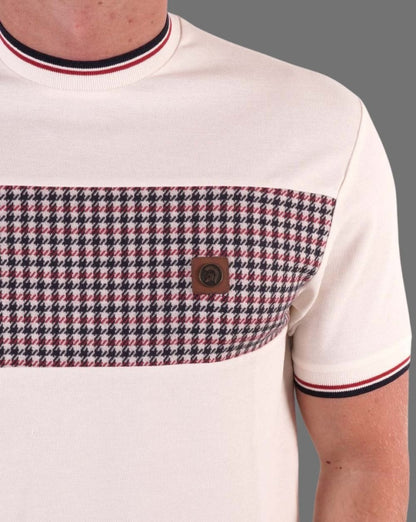 Trojan Houndstooth Panel T Shirt Ecru
