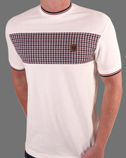 Trojan Houndstooth Panel T Shirt Ecru