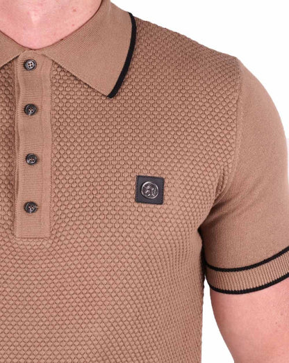Trojan Textured Knit Polo Shirt Camel