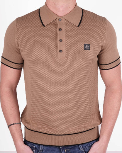 Trojan Textured Knit Polo Shirt Camel