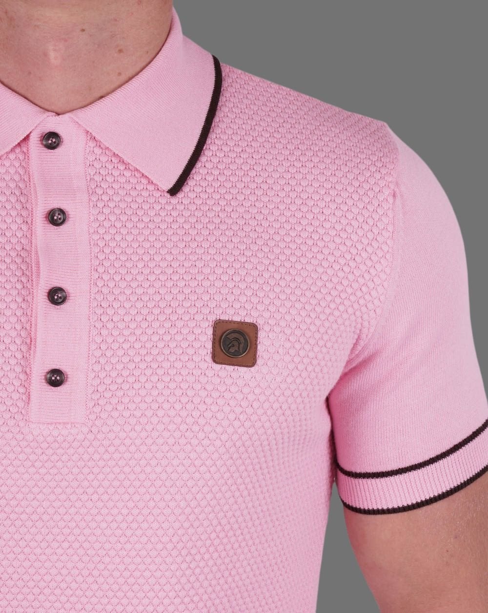 Trojan Textured Knit Polo Shirt Pink