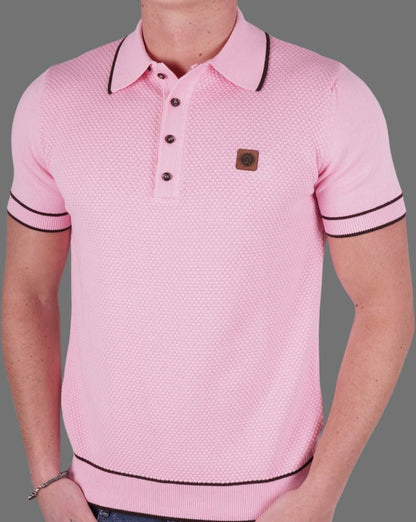 Trojan Textured Knit Polo Shirt Pink