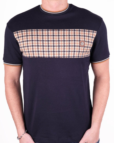 Trojan Gingham Panel T Shirt Navy