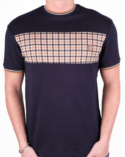 Trojan Gingham Panel T Shirt Navy