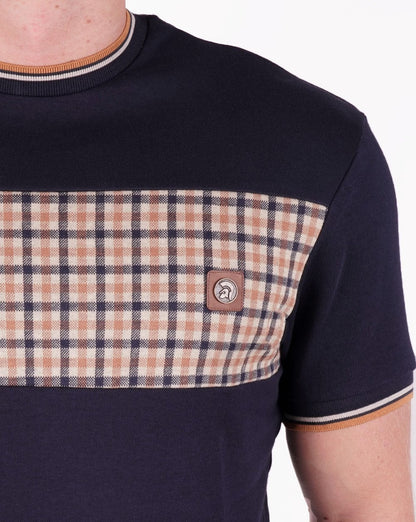 Trojan Gingham Panel T Shirt Navy
