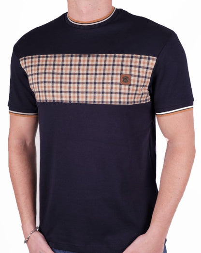 Trojan Gingham Panel T Shirt Navy