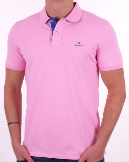 Gant Contrast Collar Polo Shirt Bright Pink