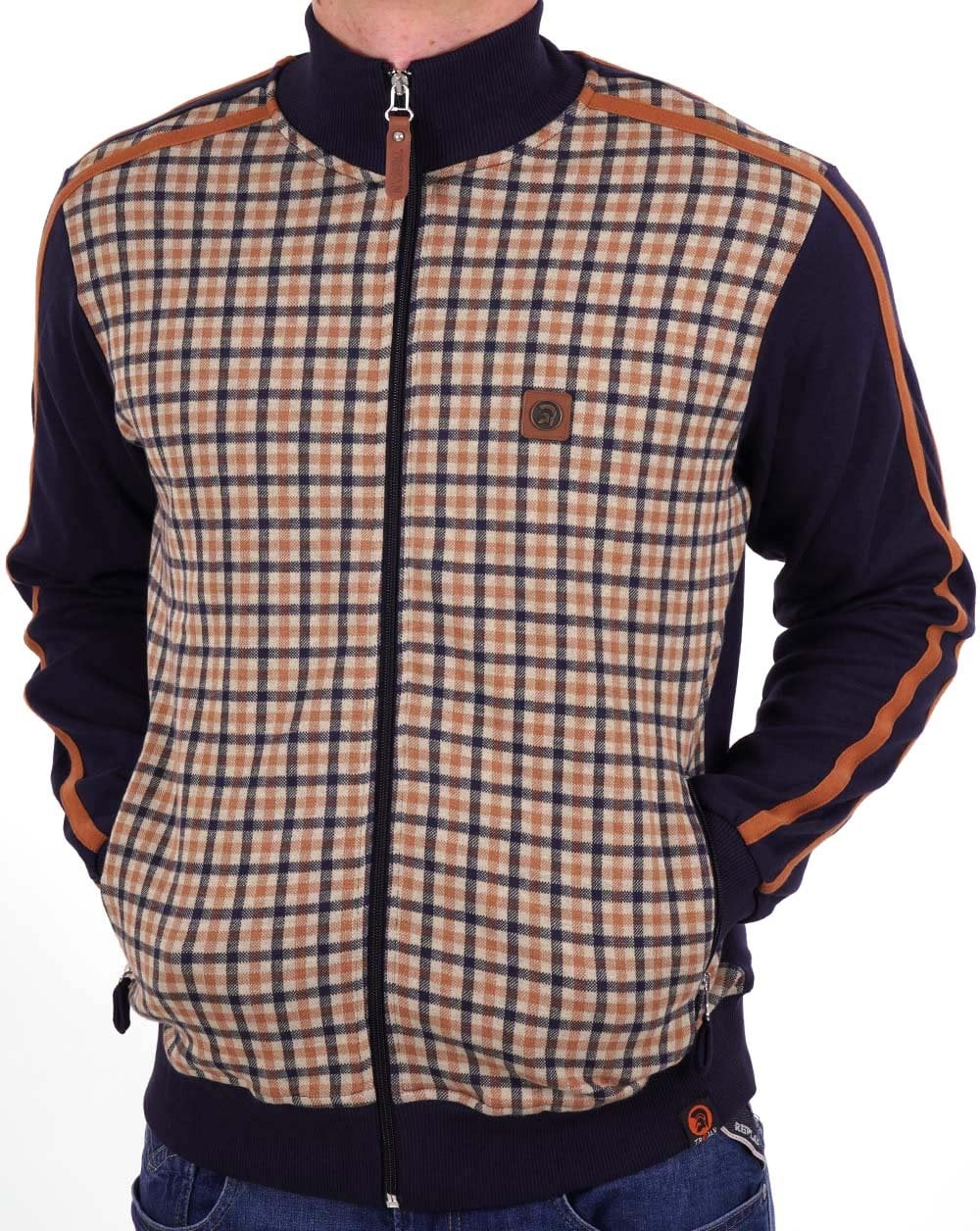 Trojan Gingham Panel Track Top Navy/Camel