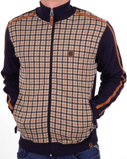 Trojan Gingham Panel Track Top Navy/Camel