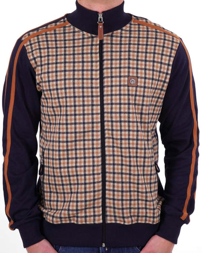 Trojan Gingham Panel Track Top Navy/Camel