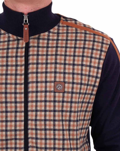 Trojan Gingham Panel Track Top Navy/Camel