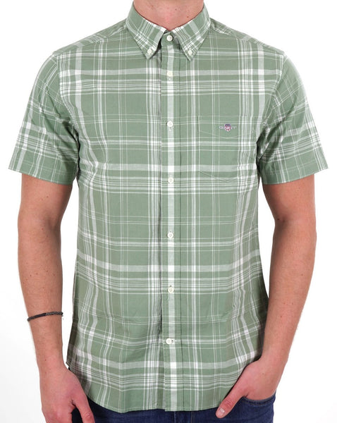 Gant Check Cotton Linen SS Shirt Green
