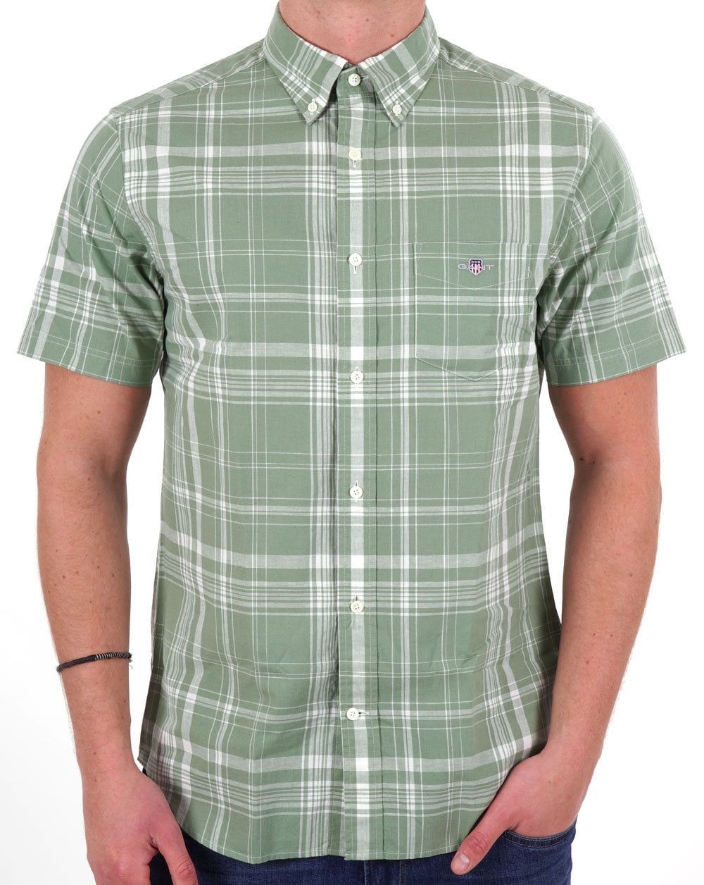 Gant Check Cotton Linen SS Shirt Green