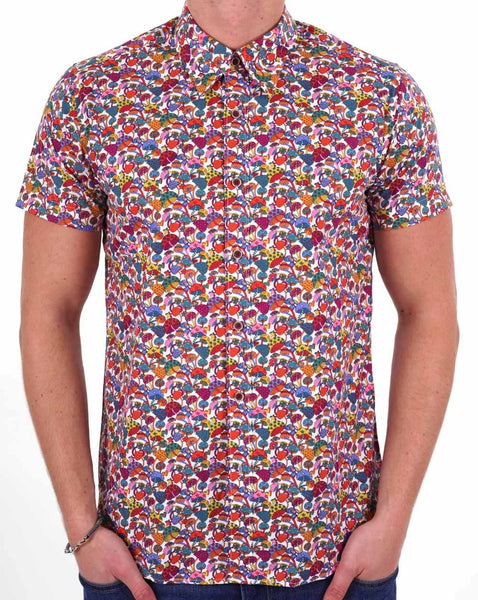 Gabicci Vintage Fincher Mushroom Print SS Shirt Siena