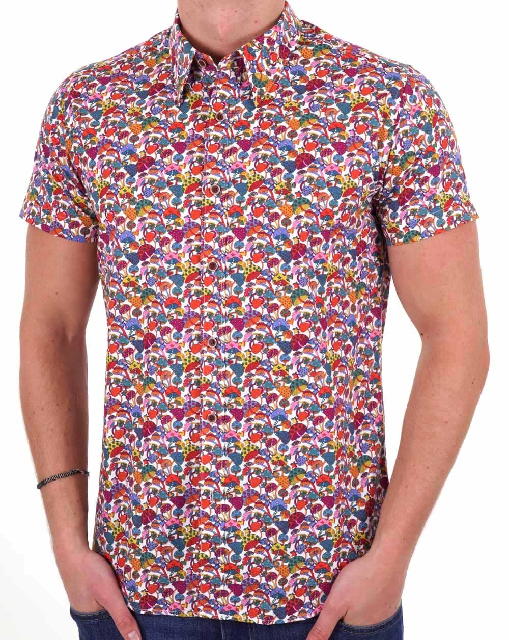 Gabicci Vintage Fincher Mushroom Print SS Shirt Siena