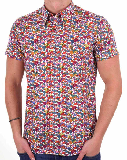 Gabicci Vintage Fincher Mushroom Print SS Shirt Siena