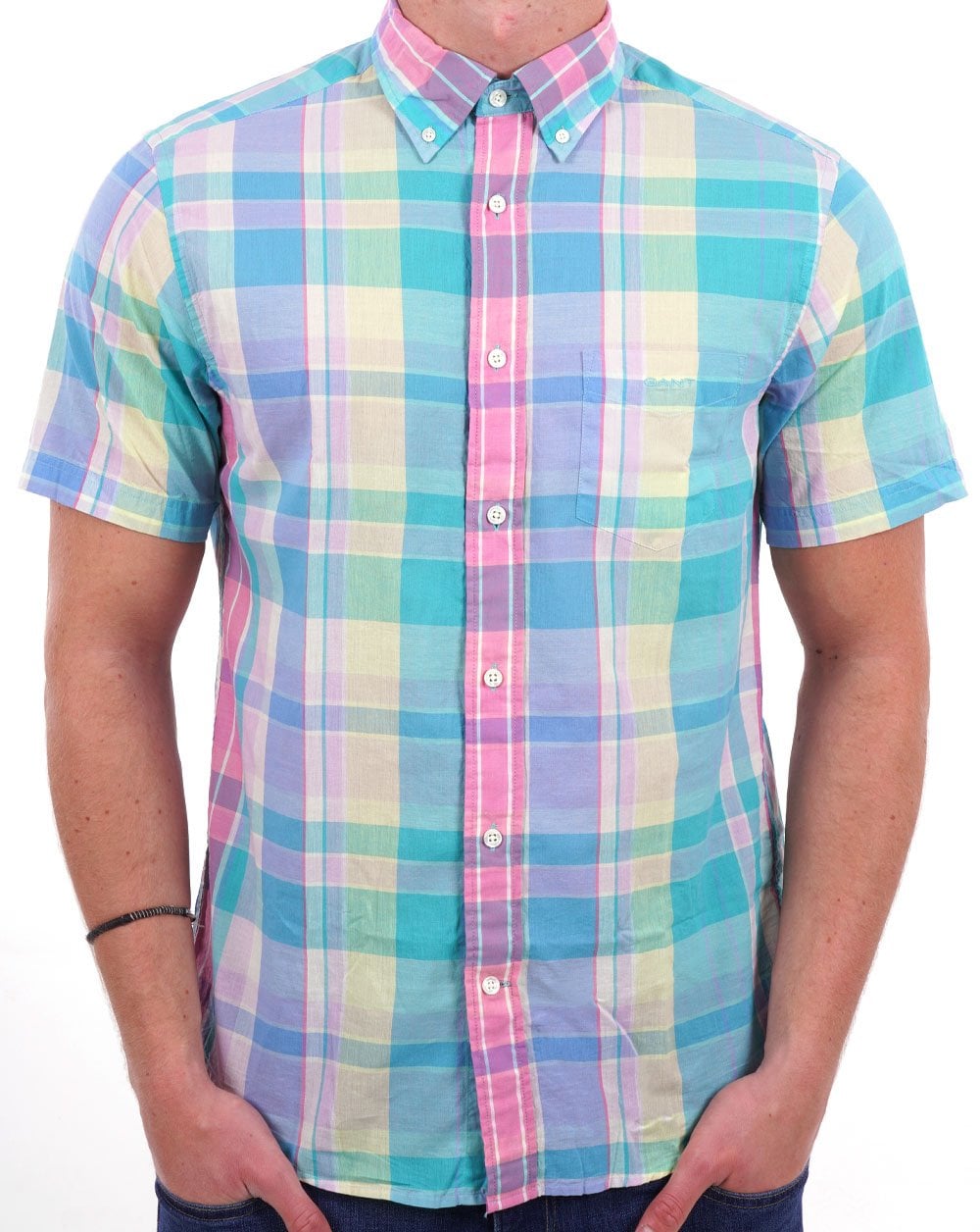 Gant Madras Short Sleeve Shirt Pink