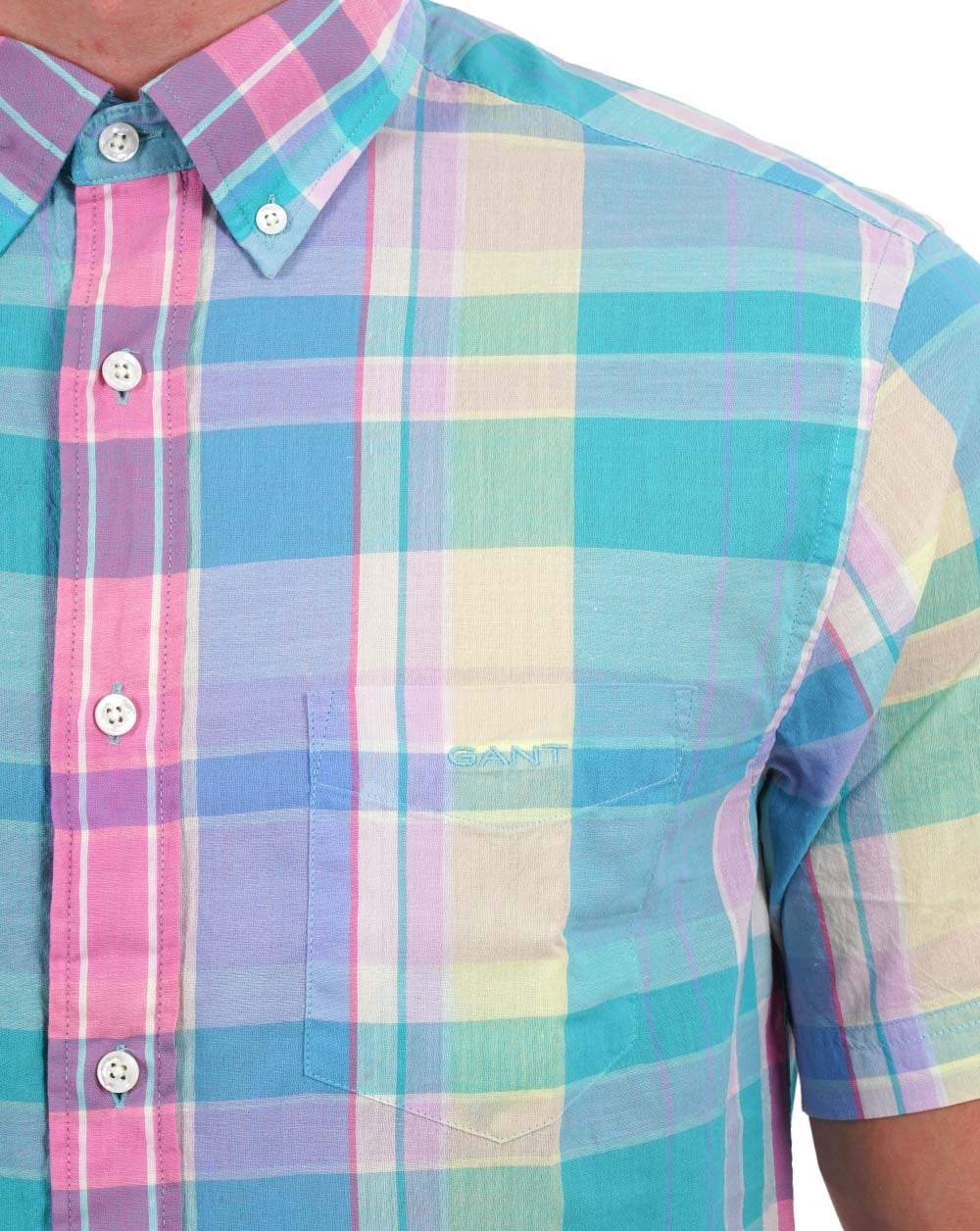 Gant Madras Short Sleeve Shirt Pink