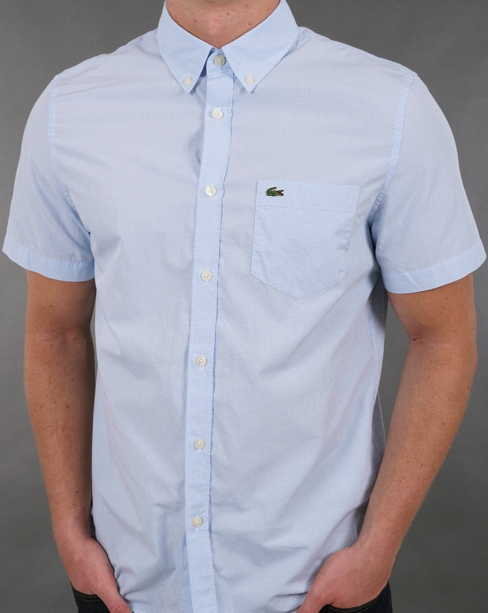 Lacoste Gingham Check SS Shirt White/Sky Blue