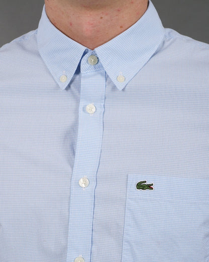 Lacoste Gingham Check SS Shirt White/Sky Blue
